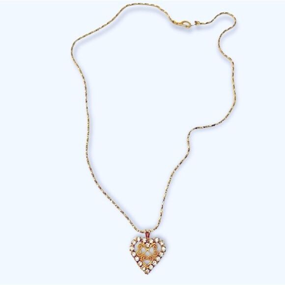 Vintage Gold Rhinestone Heart Necklace - Picture 2 of 5